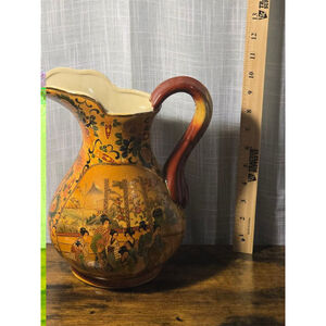Satsuma Pitcher Vase Orange‎ Brown Vintage